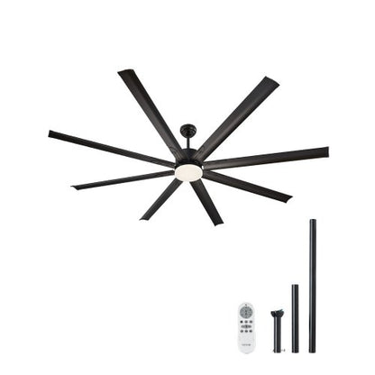 84 Inch Ceiling Fan with Light, 6-Speed Remote Control, Dimmable 3-Color Temperature, Reversible DC Motor, Modern Low Profile Flush Mount Fan for Bedroom, Living Room, Indoor/Outdoor Use, Black