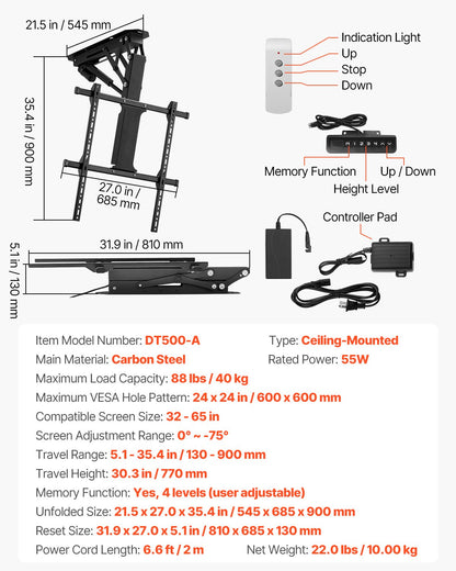 Motorized Ceiling TV Mount Electric Flip Down TV Mount för 32-65 in skärm