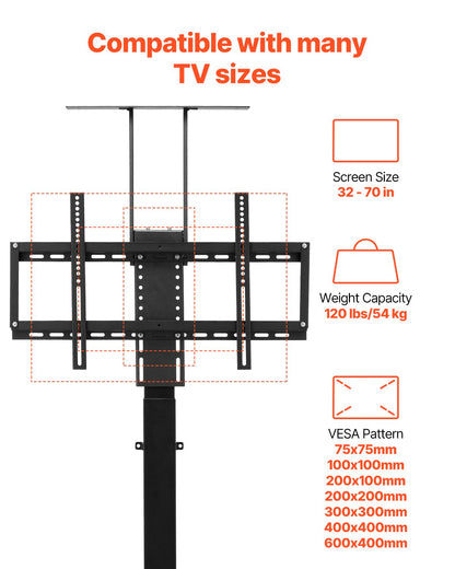 Motorized TV Lift Stand, 120 lbs max Load Adjustable TV Lift Stand Mount Bracket, Vertical Electric TV Bracket with Remote Control, Motorized TV Stand with Max VESA 24 x 16 in, for 32-70 in TVs