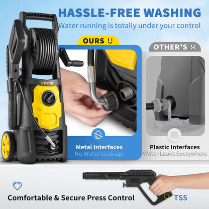 Electric Pressure Washer, 2000 PSI, Max 1.65 GPM Power Washer with 30 ft Hose & Reel, 5 Quick Connect Nozzles, Foam Cannon, Portable to Clean Patios, Cars, Fences, Driveways, ETL Listed