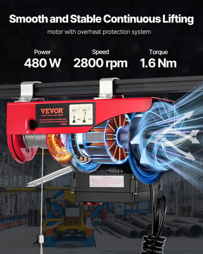 Wireless Electric Hoist, 440 lbs 110V Electric Steel Wire Winch with Wireless Remote Control, 40ft Single Cable Lifting Height & Pure Copper Motor, for Garage Warehouse Factory