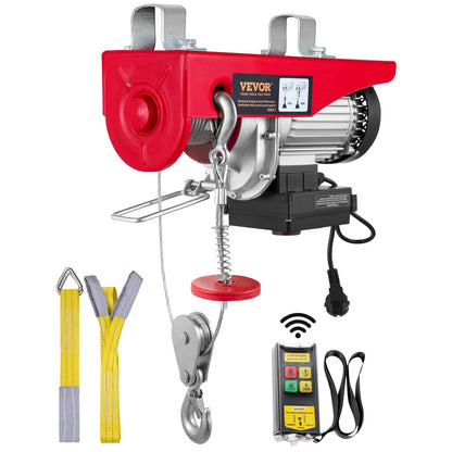 Elektrisches Hebezeug, 400 kg Tragkraft, 850 W 220 V elektrische Drahtseilwinde mit kabelloser Fernbedienung, 12 m Hubhöhe mit Einzelkabel und Motor aus reinem Kupfer, für Garagen, Lagerhallen und Fabriken