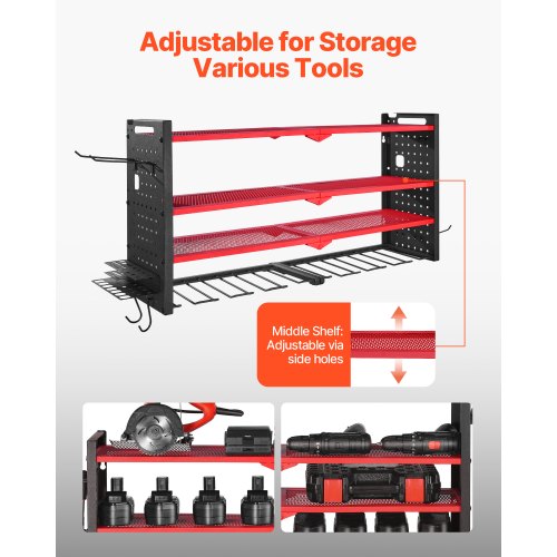 Väggmonterad verktygsorganisatör, 4-lagers förvaringsställ med 8 borrhållare, verktygshållare och förvaringsställ med sidoplatta, verktygsorganisatör för garage, arbetsbänk och verkstad |  EU