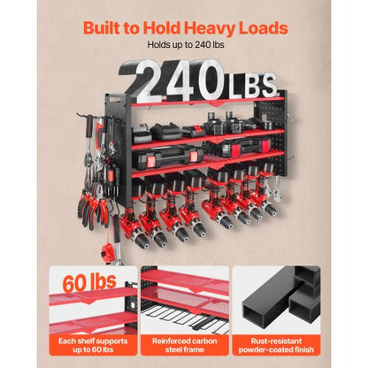 Väggmonterad verktygsorganisatör, 4-lagers förvaringsställ med 8 borrhållare, verktygshållare och förvaringsställ med sidoplatta, verktygsorganisatör för garage, arbetsbänk och verkstad |  EU