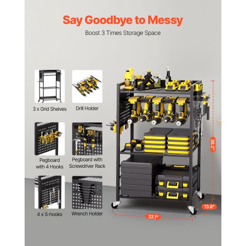 4-stufiger Werkzeugwagen auf Rädern, 150 lbs, Garagenwagen für die Werkstatt | EU
