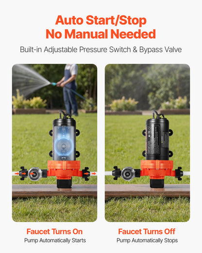 Water Pressure Pump, 110V AC 4 GPM, 3-Chamber On Demand Electric Diaphragm Water Transfer Pump, 45 PSI Max Pressure, Automatic Pressure Switch, for Home Kitchen Garden Irrigation Car Washing
