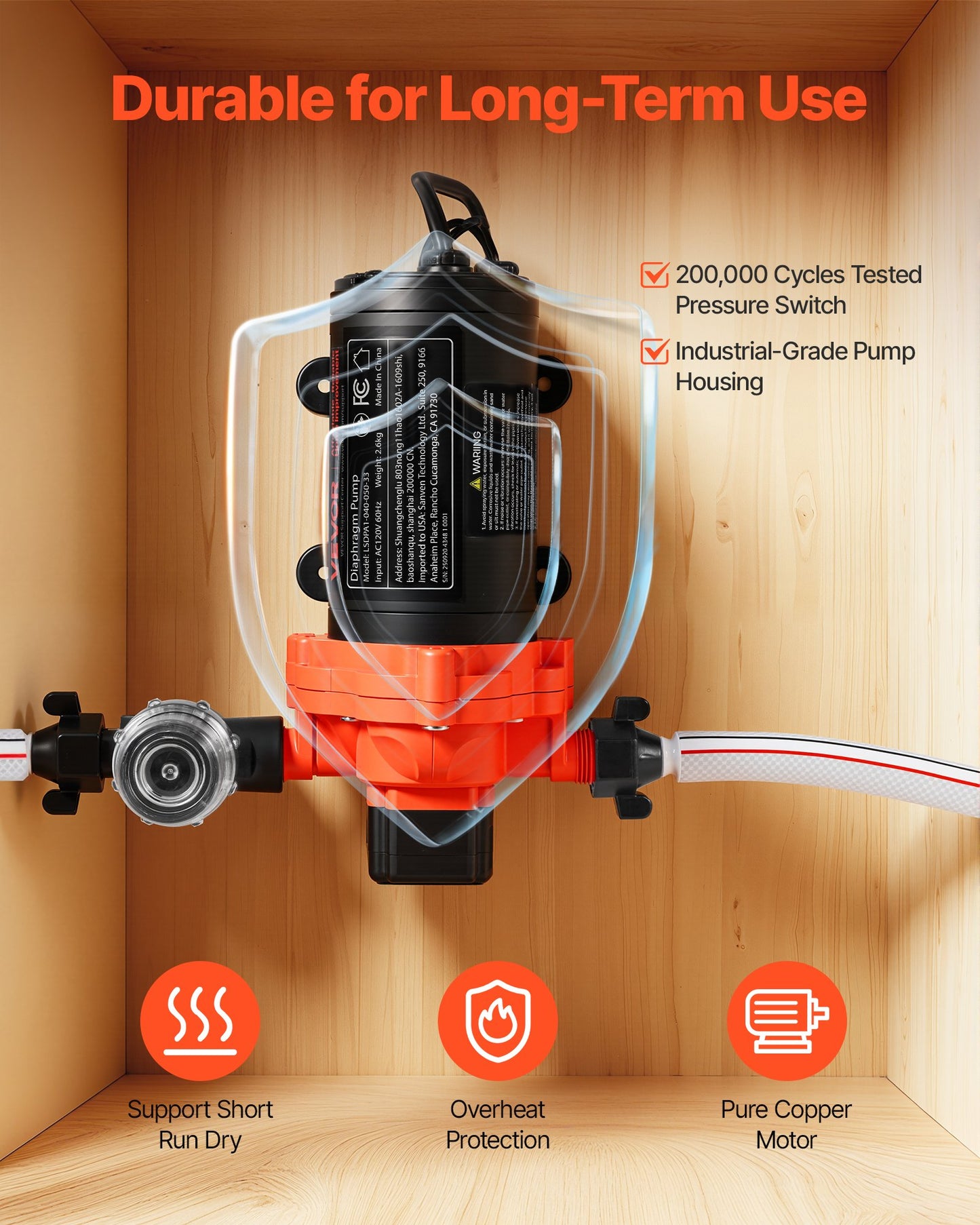 Water Pressure Pump, 110V AC 4 GPM, 3-Chamber On Demand Electric Diaphragm Water Transfer Pump, 45 PSI Max Pressure, Automatic Pressure Switch, for Home Kitchen Garden Irrigation Car Washing