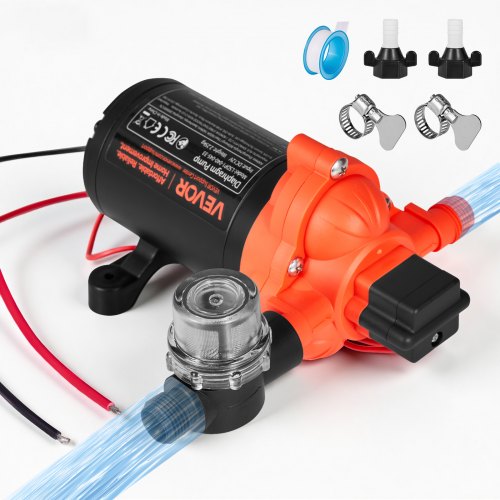 RV Water Pump, 12V DC 4 GPM (15.1 L/min), 3-Chamber Self-Priming Diaphragm Water Pump with Automatic Pressure Switch, 40 PSI Max Pressure, On Demand for RV, Caravan, Marine, Yacht, Car Washing