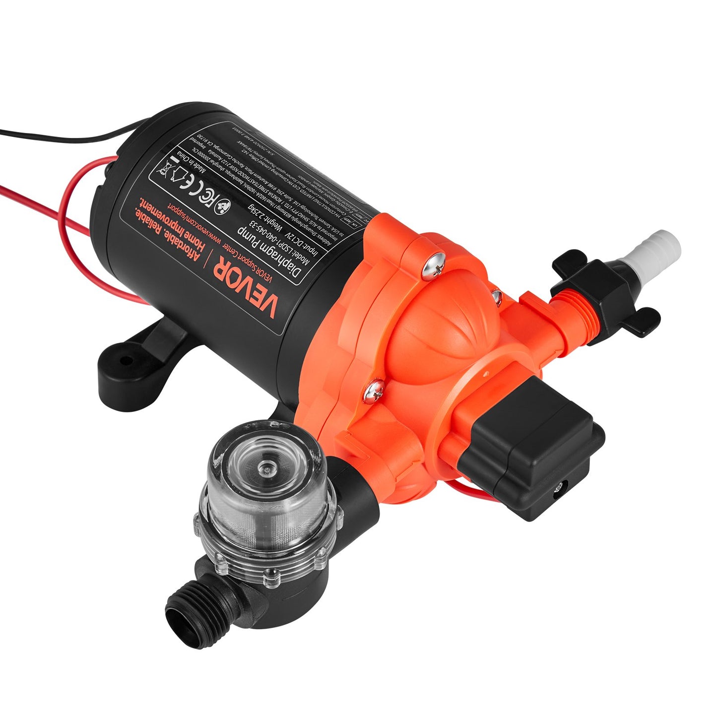 RV Water Pump, 12V DC 4 GPM (15.1 L/min), 3-Chamber Self-Priming Diaphragm Water Pump with Automatic Pressure Switch, 40 PSI Max Pressure, On Demand for RV, Caravan, Marine, Yacht, Car Washing