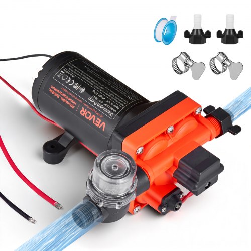 RV Water Pump, 12V DC 6 GPM (22.7 L/min), 4-Chamber Self-Priming Diaphragm Water Pump with Automatic Pressure Switch, 70 PSI Max Pressure, On Demand for RV, Caravan, Marine, Yacht, Car Washing