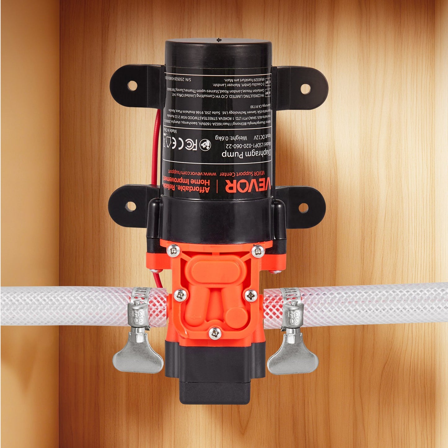 Water Pressure Pump, 12V DC 1.2 GPM (4.5 L/min), 2-Chamber Self-Priming Diaphragm Water Pump with 2 Hose Clamps, 80 PSI Max Pressure, Quiet Operation, for RV, Caravan, Marine, Garden Irrigation