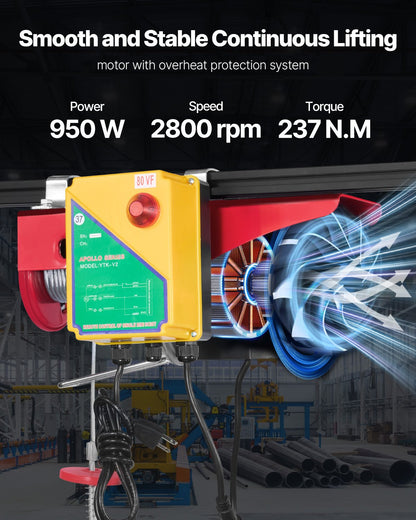 Electric Hoist, 1760 lbs 120V Electric Winch with 328 ft Wireless Remote Control, 40 ft Single Cable Lifting Height, Single/Double Slings, Emergency Stop, Lift Hoist for Garage Warehouse Factory
