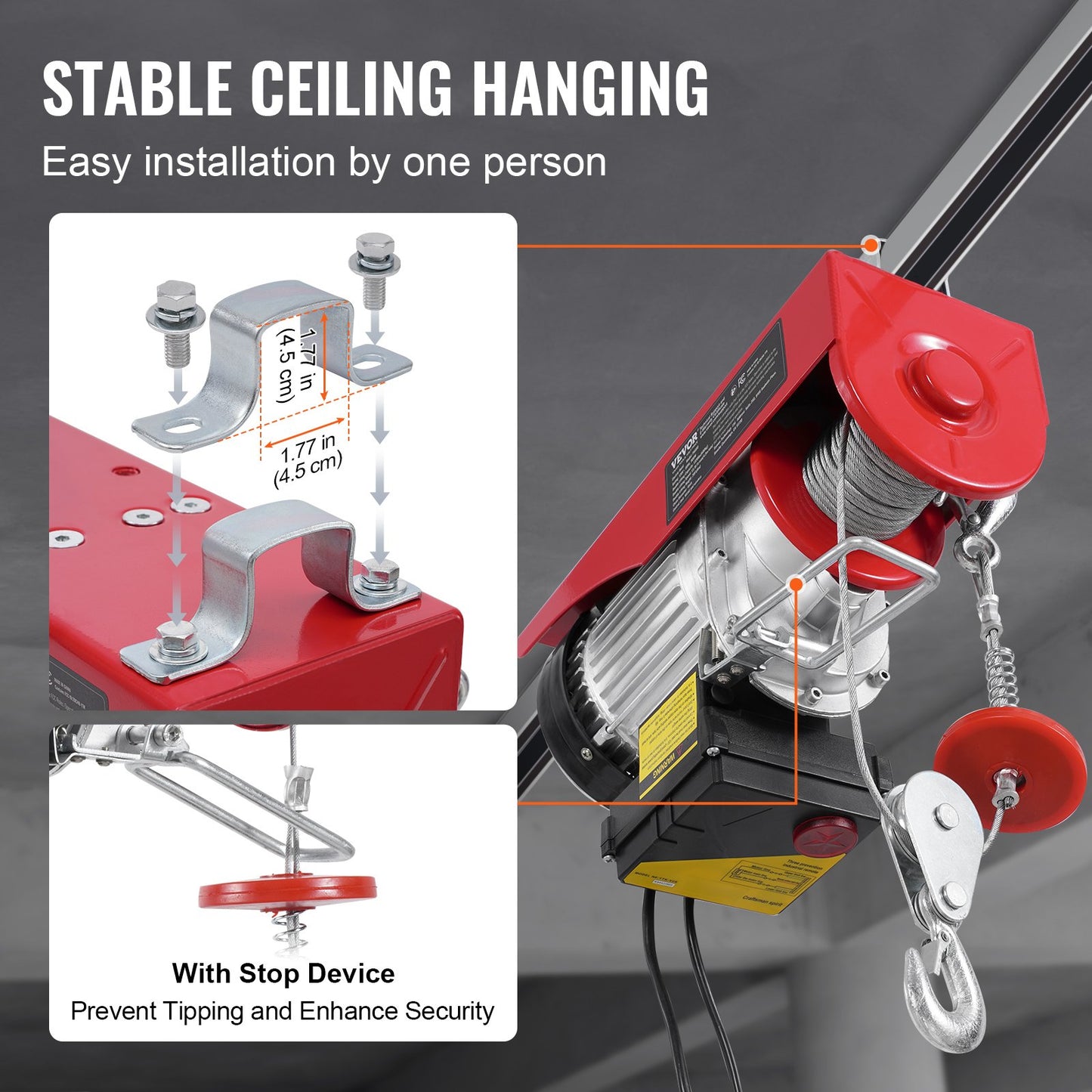 Electric Hoist Crane Winch 1320 lbs 328 ft Wireless &amp; 14 ft Wired Remote