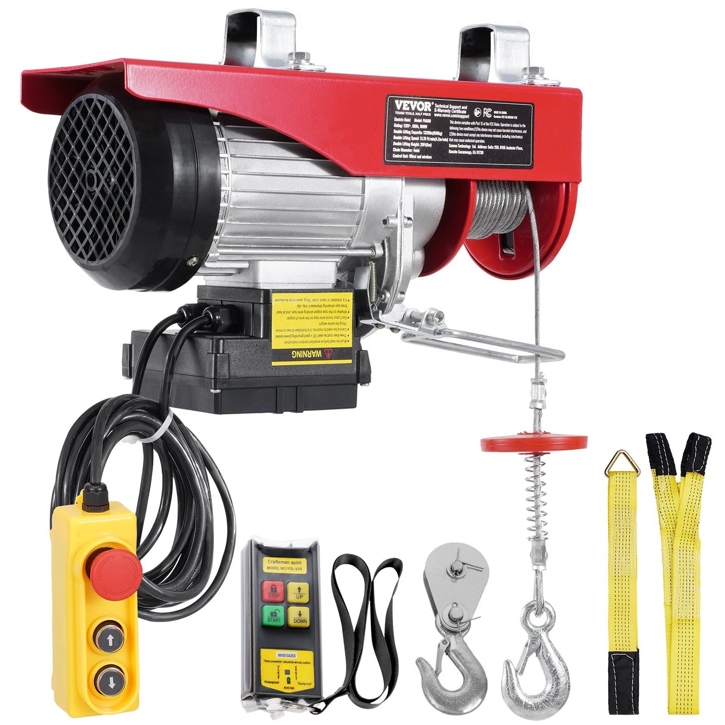 Electric Hoist Crane Winch 1320 lbs 328 ft Wireless &amp; 14 ft Wired Remote