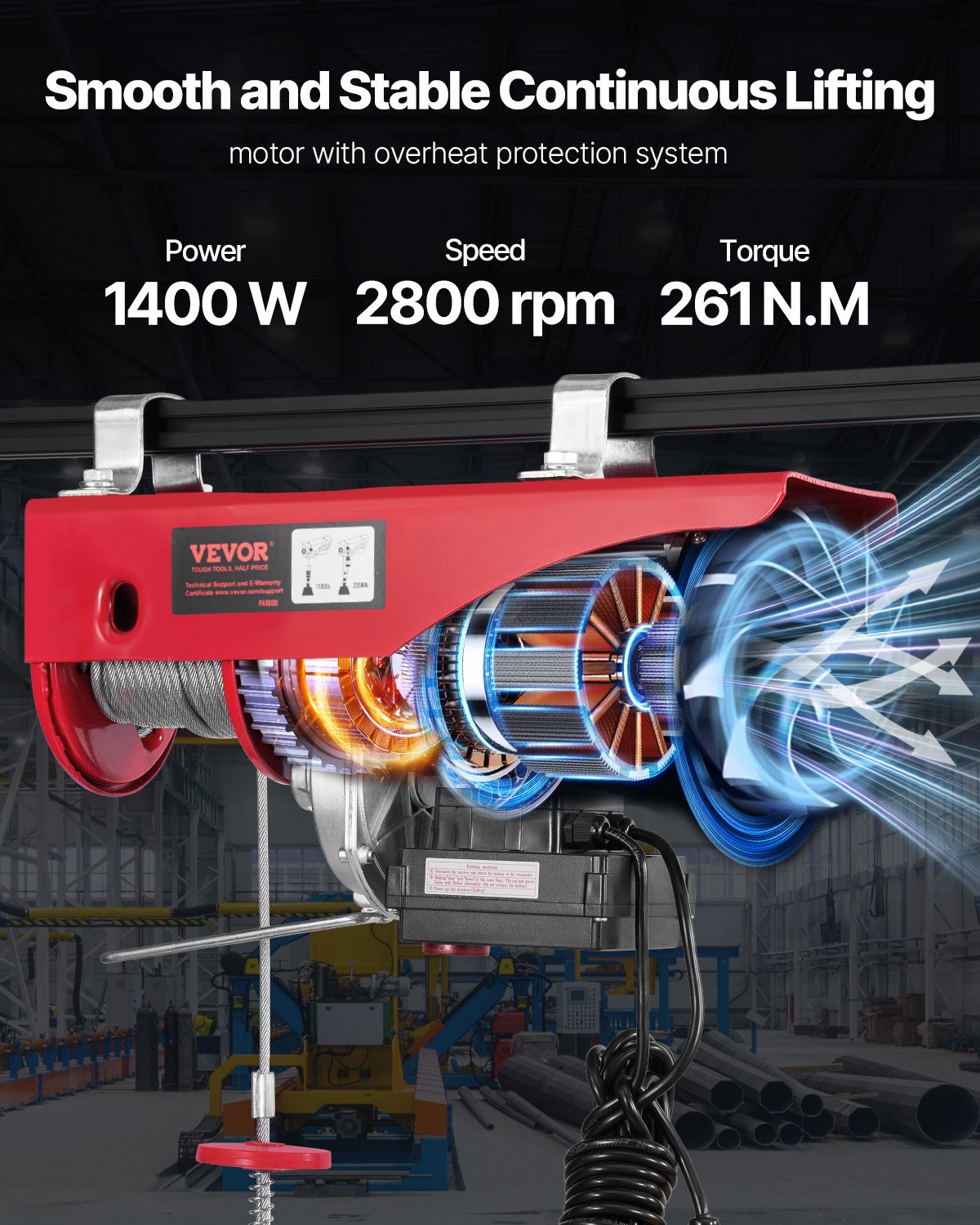Electric Hoist, 2200 lbs 120V Electric Winch with 328 ft Wireless & 14 ft Wired Remote Control, 40 ft Single Cable Lifting Height, Single/Double Slings, Lift Hoist for Garage Warehouse Factory