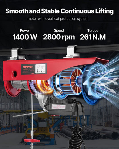 Electric Hoist, 2200 lbs 120V Electric Winch with 328 ft Wireless & 14 ft Wired Remote Control, 40 ft Single Cable Lifting Height, Single/Double Slings, Lift Hoist for Garage Warehouse Factory