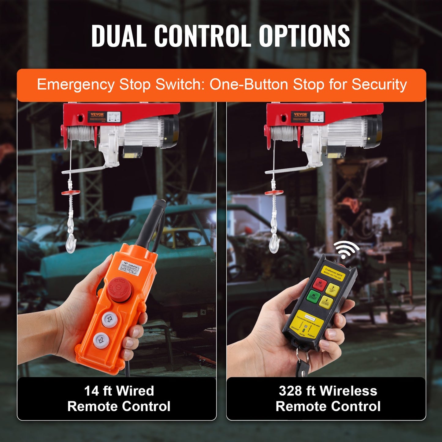 Elektrische Hebekranwinde 2200 lbs 328 ft Kabellos &amp; 14 ft Kabelfernbedienung