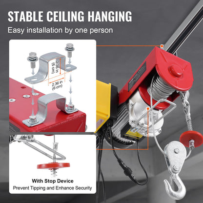 Elektrische Hebekranwinde 2200 lbs 328 ft Kabellos &amp; 14 ft Kabelfernbedienung