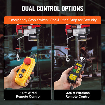 Elektrisk lyftkranvinsch 440 lbs 328 fot trådlös & 14 fot kabelansluten fjärrkontroll