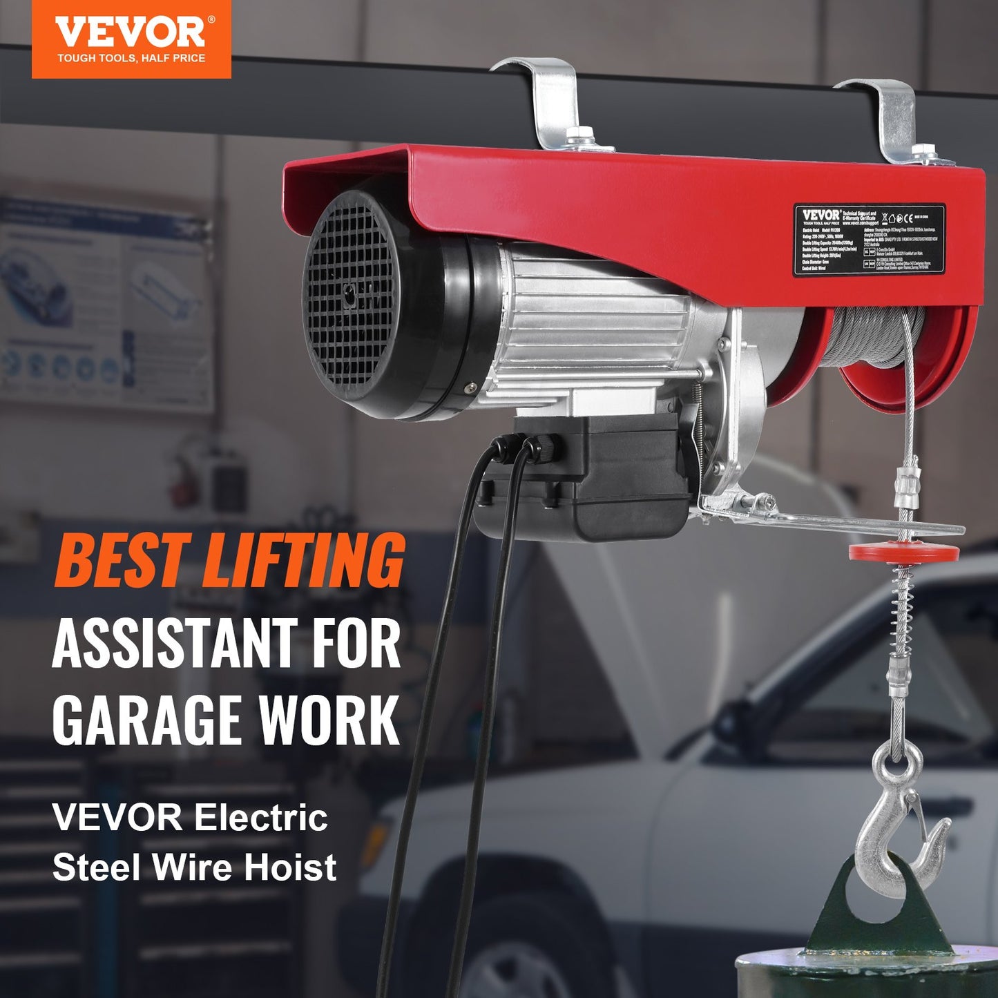 Electric hoist crane winch 2640 lbs with 14 ft wired remote control 230V