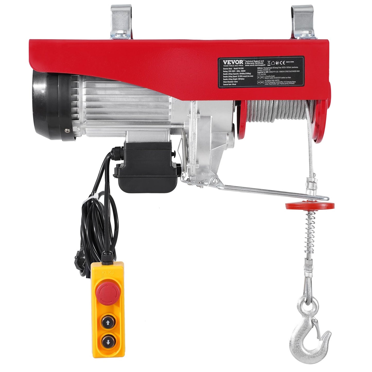 Electric hoist crane winch 2640 lbs with 14 ft wired remote control 230V
