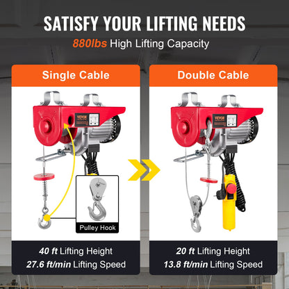 Elektrische Hebekranwinde 880 lbs mit 14 ft Kabelfernbedienung 230V
