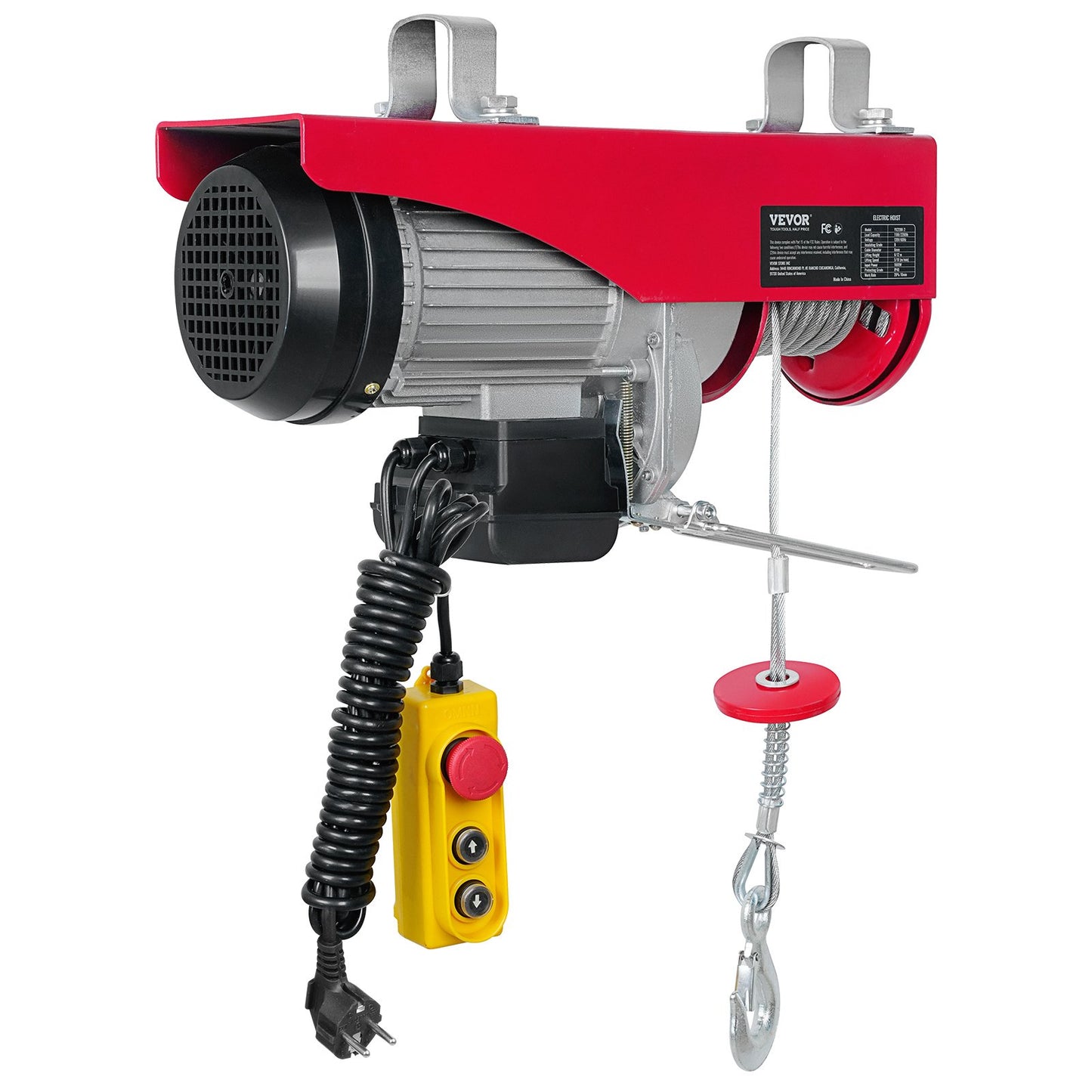 Elektrisches Hebezeug, 2200 lbs Hubkapazität, 1600 W 220 V elektrische Stahldrahtseilwinde mit 14 Fuß kabelgebundener Fernbedienung, 40 Fuß Einzelkabelhubhöhe und reinem Kupfermotor, für Garagenlagerfabrik