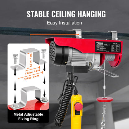 Elektrisk lyftanordning, 550 lbs lyftkapacitet, 510W 220V elektrisk ståltrådsvinsch med 14 fot trådbunden fjärrkontroll, 40 fot enkelkabellyfthöjd och ren kopparmotor, för Garage Warehouse Factory