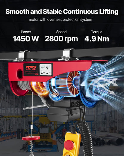 Electric Hoist 1760lbs with 14ft Wired Remote Control, Electric Hoist 110 Volt with 40ft Single Cable Lifting Height & Pure Copper Motor, for Garage Warehouse Factory