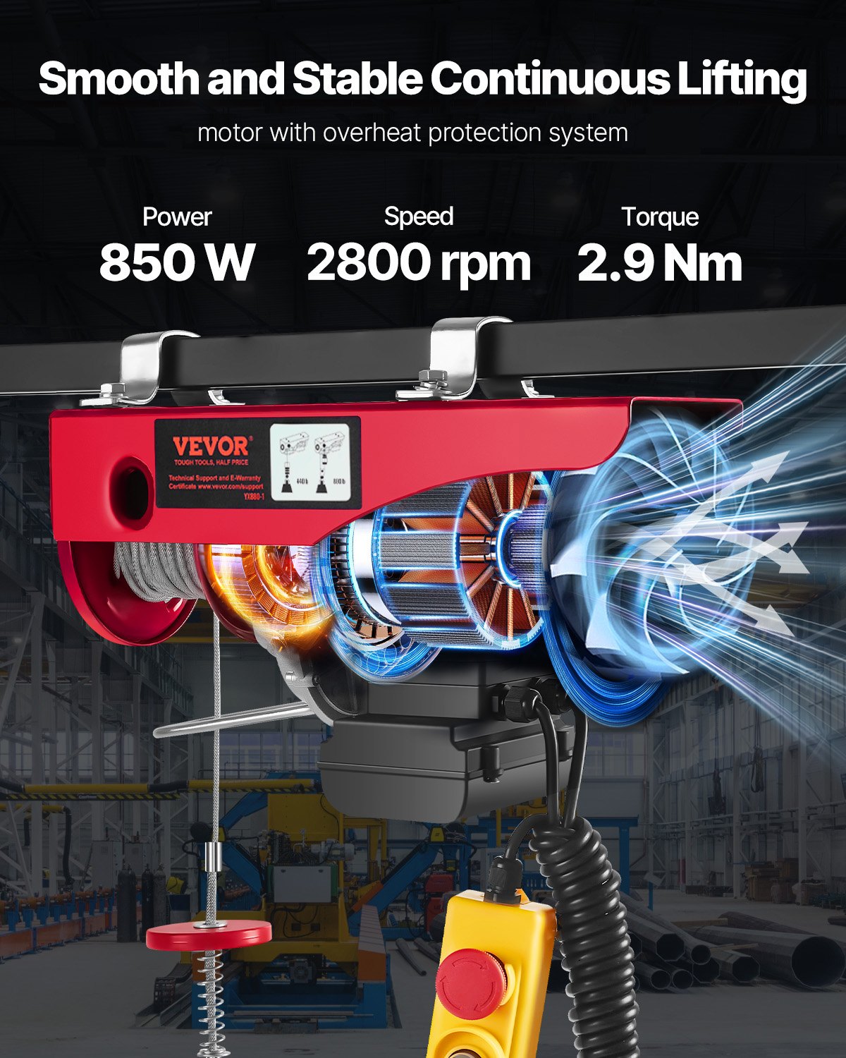 880lbs Electric Hoist with 14ft Wired Remote Control, 110V Electric Hoist Attic Lift 20-40 FT Lifting Height for Garage Attic Warehouse Factory
