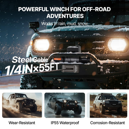 Electric Winch, 18,000 lb, 12V DC Truck Winch with Φ7/16 in x 85 ft Steel Cable Roller Fairlead Wireless & Wired Remote Control, IP55 Waterproof for Towing Off-Road SUV Jeep Truck Trailer Boat