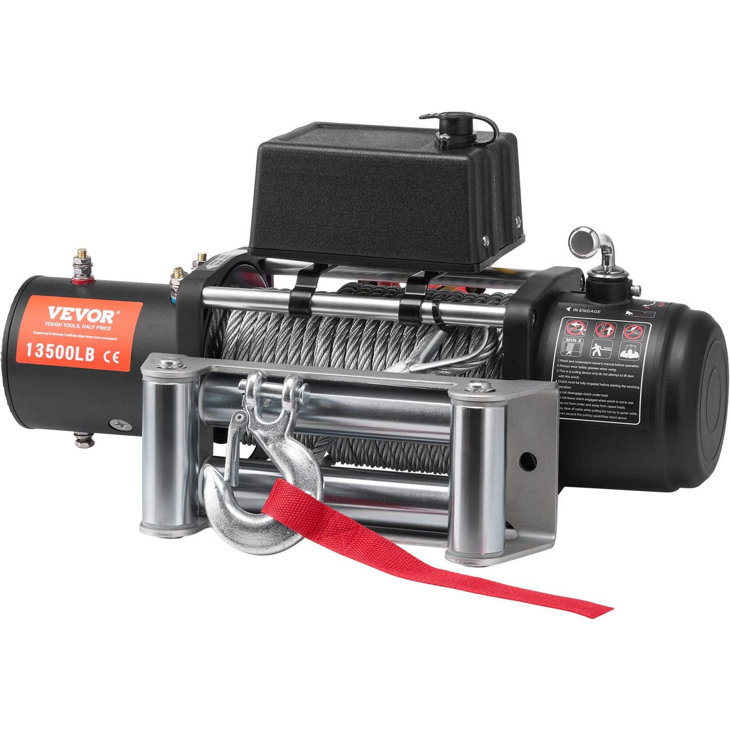 Electric winch truck 13,500 lb steel cable IP65 waterproof remote control