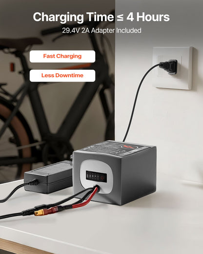 24V Electric Scooter Battery, 8Ah, Ebike Lithium Battery Pack with 30A BMS, Charger, T-Plug Expansion Cable, 500+ Cycles, Compatible with 1920W Motors, for Electric Bikes Bicycles, Scooters