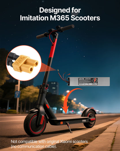 36V Scooter Battery Pack, 8Ah, 8000mAh Lithium Battery Replacement with 30A BMS, Charger, 500+ Cycles, Compatible with 1440W Motors, for Imitation M365 Electric Scooters, Without Communication