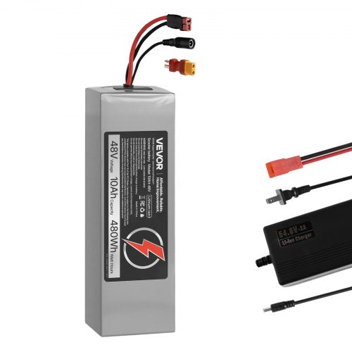 48V Electric Scooter Battery, 10Ah, Ebike Lithium Battery Pack with 30A BMS, Charger, T-Plug Expansion Cable, 500+ Cycles, Compatible with 2400W Motors, for Electric Bikes Bicycles, Scooters