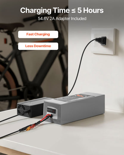 48V Electric Scooter Battery, 10Ah, Ebike Lithium Battery Pack with 30A BMS, Charger, T-Plug Expansion Cable, 500+ Cycles, Compatible with 2400W Motors, for Electric Bikes Bicycles, Scooters