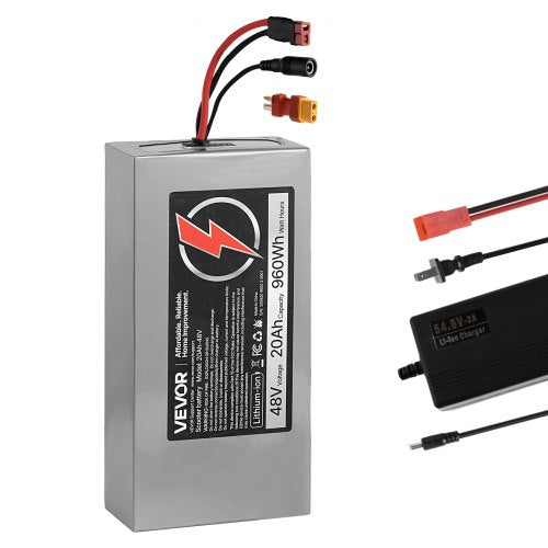 48V Electric Scooter Battery, 20Ah, Ebike Lithium Battery Pack with 30A BMS, Charger, T-Plug Expansion Cable, 500+ Cycles, Compatible with 4800W Motors, for Electric Bikes Bicycles, Scooters