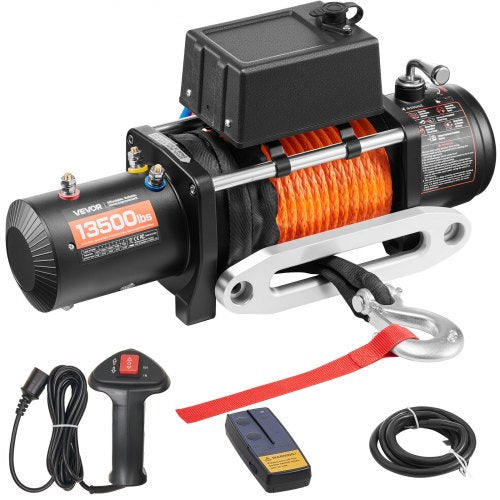 Electric Winch, 13500 lbs Load Capacity, 12V DC Truck Winch with Φ3/8 in x 80 ft Synthetic Rope, Wireless & Wired Remote Control, Suitable for Towing Off-Road SUV Jeep Trailer Boat