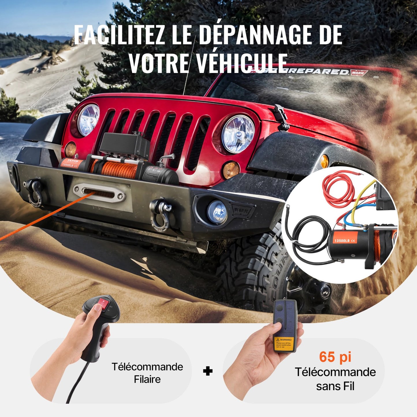 Electric Winch, 13500 lbs Load Capacity, 12V DC Truck Winch with Φ3/8 in x 80 ft Synthetic Rope, Wireless & Wired Remote Control, Suitable for Towing Off-Road SUV Jeep Trailer Boat