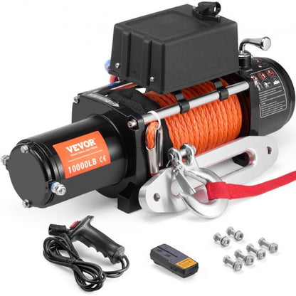 Electric Winch, 10,000 lb, 12V DC Truck Winch with Φ7/20 in x 65 ft Synthetic Rope Aluminum Fairlead Wireless & Wired Remote Control, IP55 Waterproof for Towing Off-Road SUV Jeep Trailer Boat