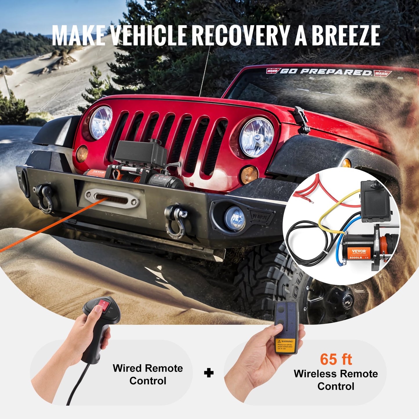 Electric winch for truck 6000 lb synthetic rope Waterproof remote control