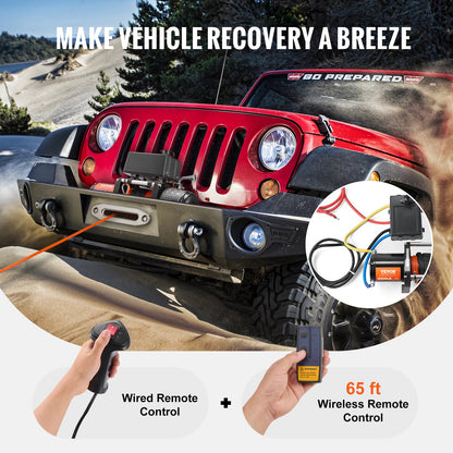 Electric winch for truck 6000 lb synthetic rope Waterproof remote control