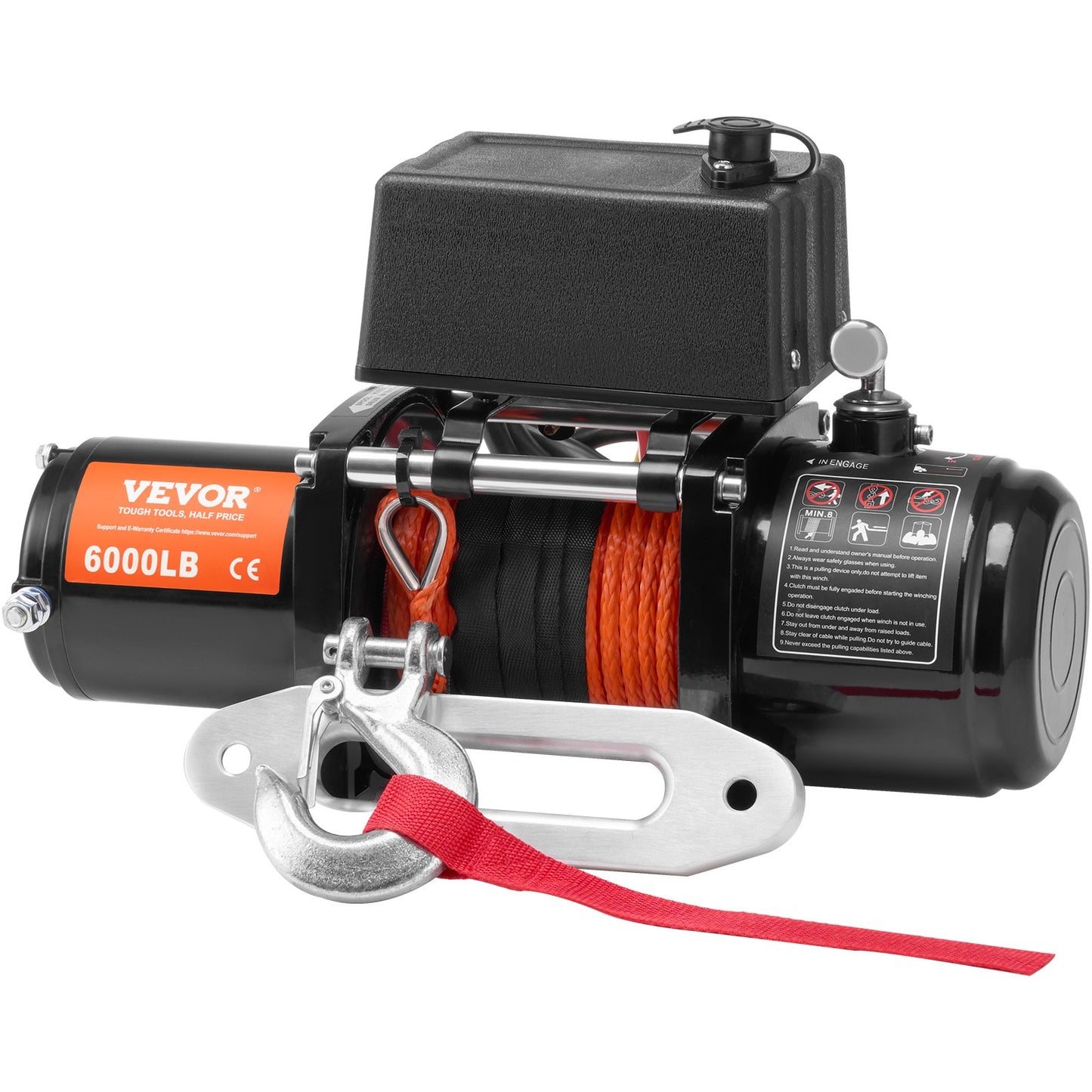Electric winch for truck 6000 lb synthetic rope Waterproof remote control