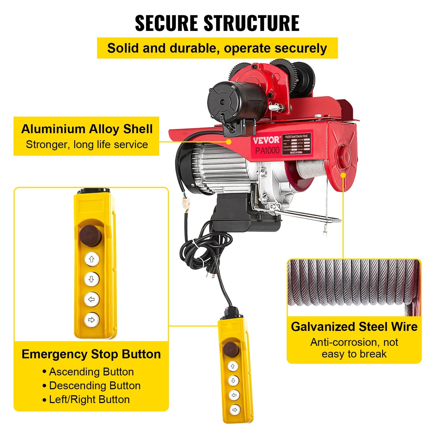 Elektrisk vajertelfer med vagn, Elektrisk vajertelfer med vagn Fjärrkontroll Industri 1000KG/2200LBS Kapacitet