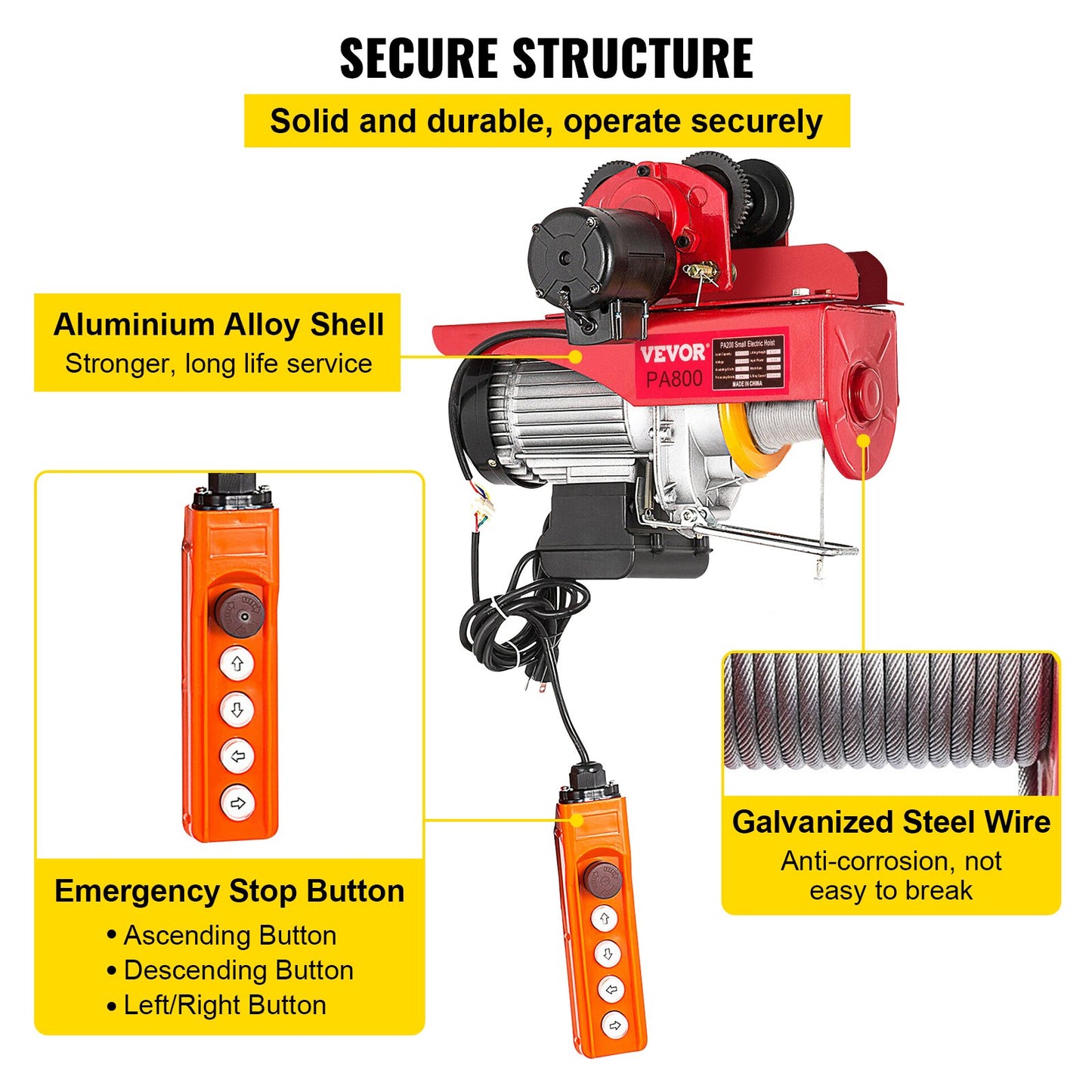 800Kg/1700Lbs Electric Trolley Lift 1300W Electric Lifting Winch Double 12M/40Ft, Electric Lift Electric Forklift Steel Pallet Rack Lever Garage Lift