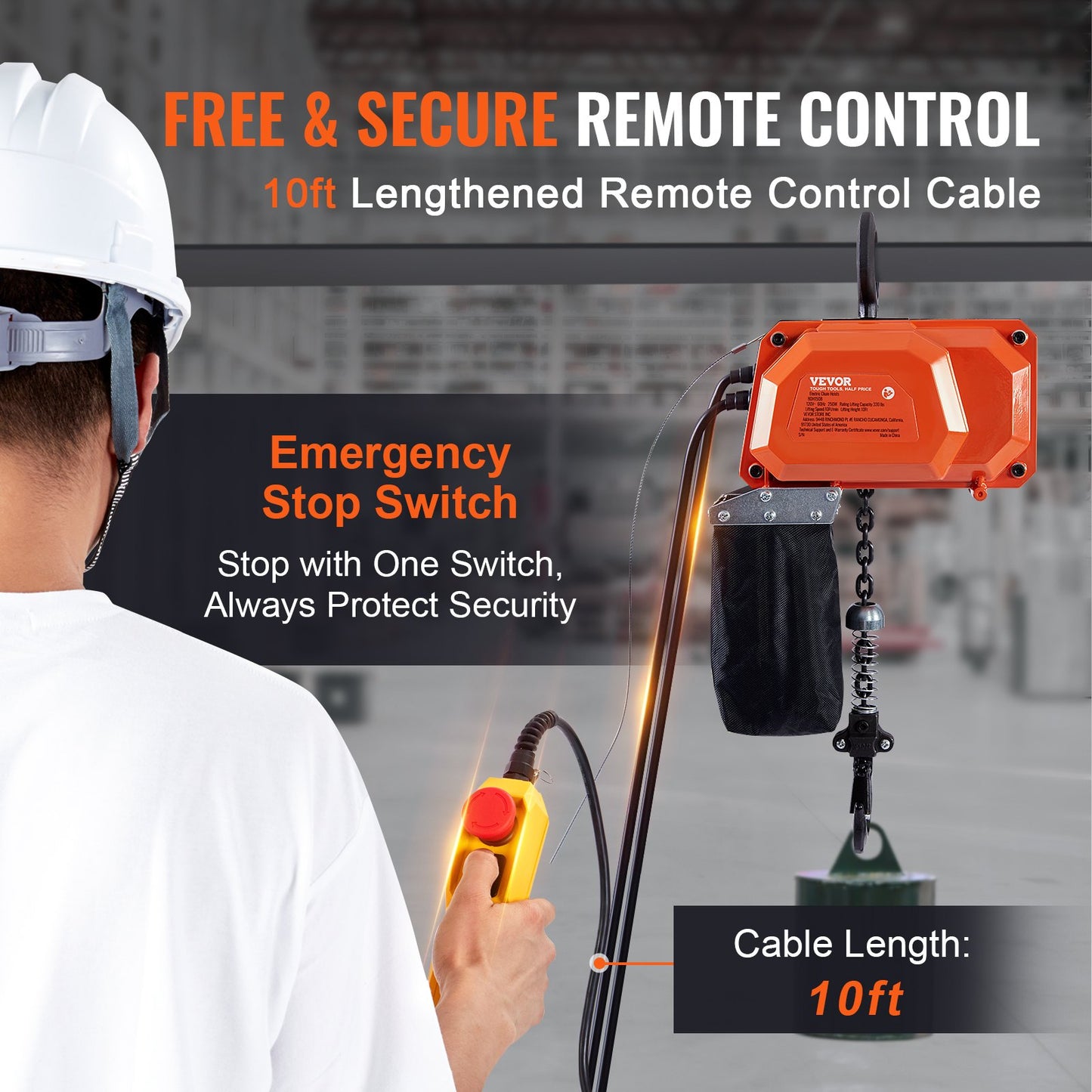 Electric Chain Hoist Single Phase Crane Hoist 330 lbs Load 10 Feet Lift