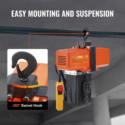 Elektrischer Kettenzug, einphasig, Kranhebezeug, 1100 lbs Tragkraft, 15 Fuß Hub