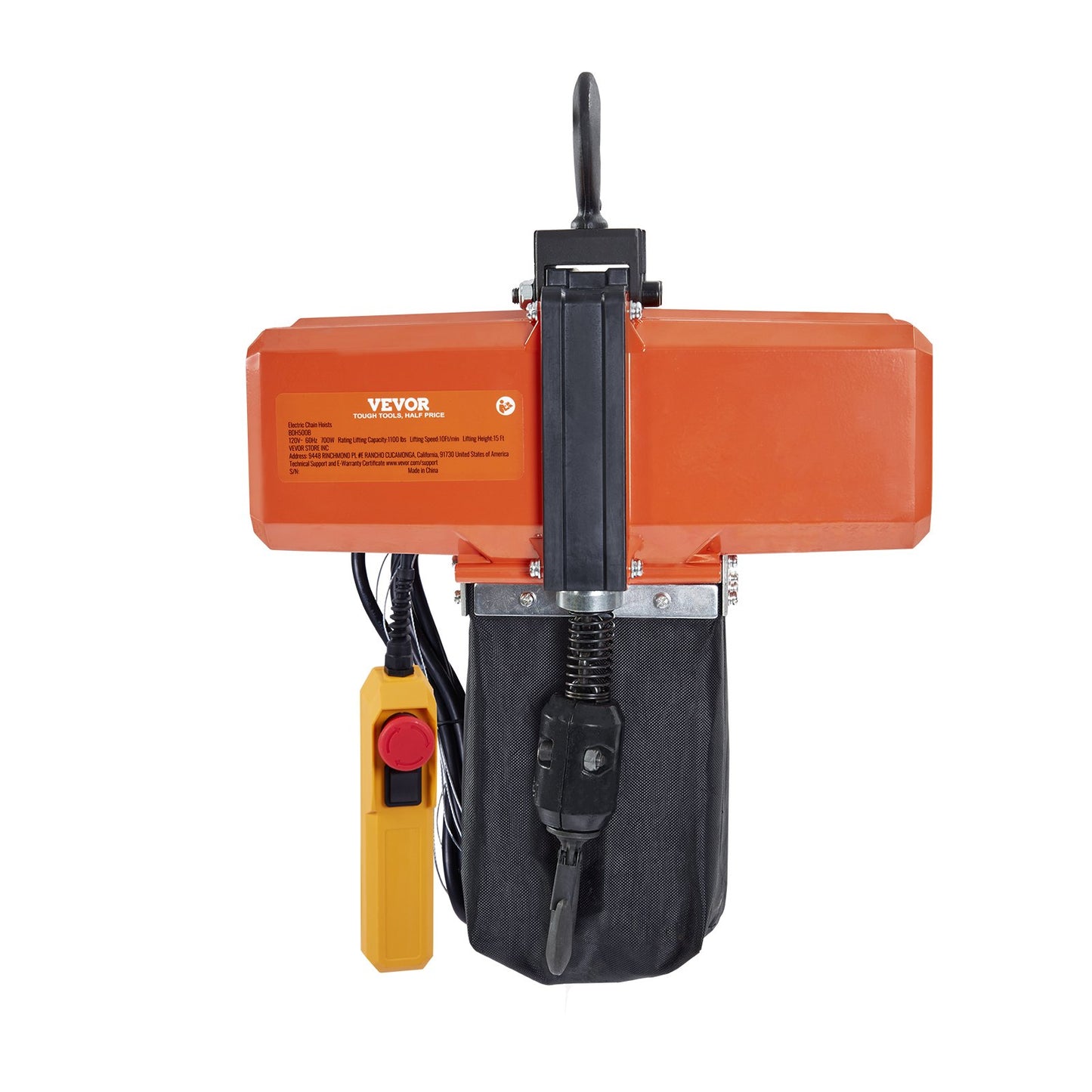 Elektrischer Kettenzug, einphasig, Kranhebezeug, 1100 lbs Tragkraft, 15 Fuß Hub