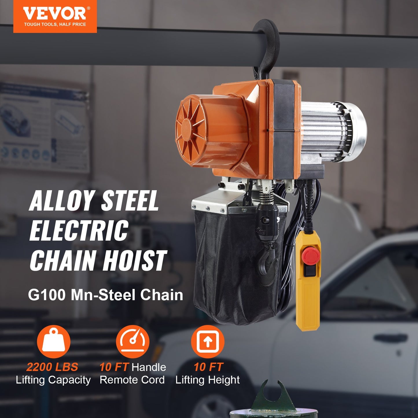 Electric Chain Hoist Single Phase Crane Hoist 2200 lbs Load 10 Feet Lift