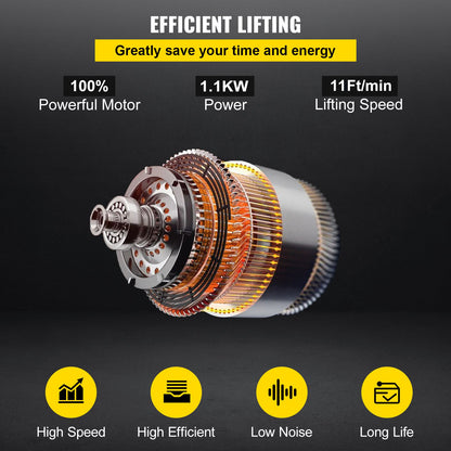 Electric Chain Hoist Single Phase Crane Hoist 2200 lbs Load 13 Feet Lift